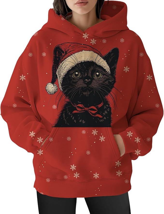 Womens Funny Cat Hoodies Oversized Graphic Hooded Sweatshirt for Women Fall Plus Size Pullover Hoodie Y2K