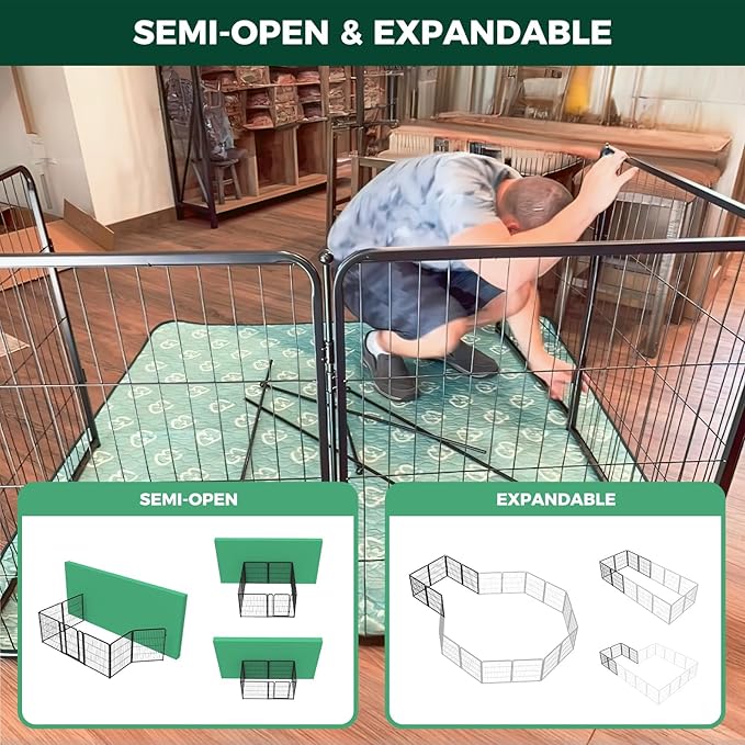 FXW Homeplus Unleashed Indoor Dog Playpen - Stress-Free and Safe Play, Heavy Duty 32 Inch 24 Panels Dog Pen for Small and Medium Dogs, Black│Patented