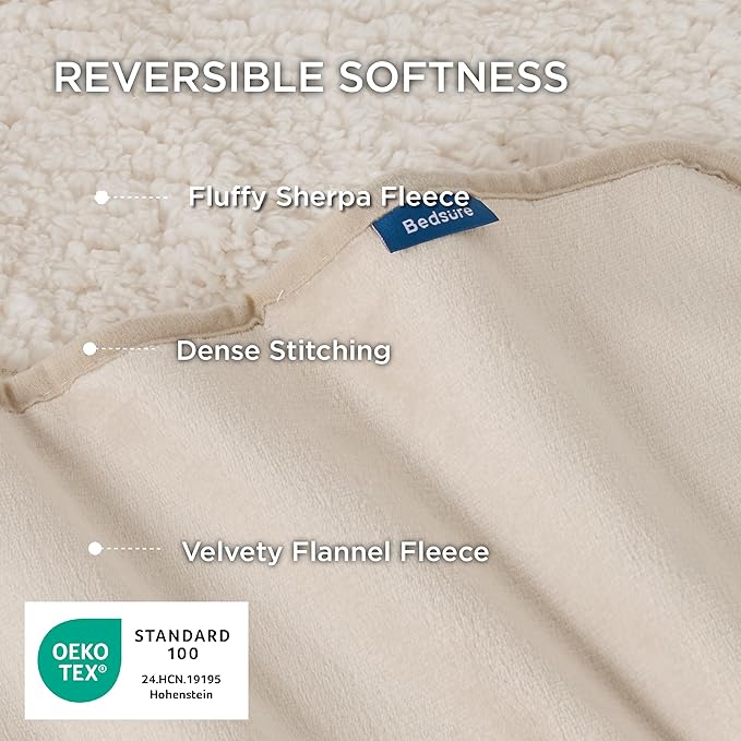 Bedsure Waterproof Blanket for Bed - Sherpa Fleece Waterproof Dog Blankets for Large Dogs, Pet Blankets for Bed/Couch/Dog Crate, Soft Plush Reversible Furniture Protector, King Size, 108"x86", Cream