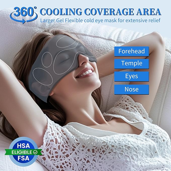Migraine Relief Gel Eye Mask：FSA/HSA Eligible Cold Compress for Puffy Eyes, Headache & Surgery Recovery – Reusable Cooling Sleep Mask, Eye Care – Soft Ice Pack for Tension and Stress Relief (Black)