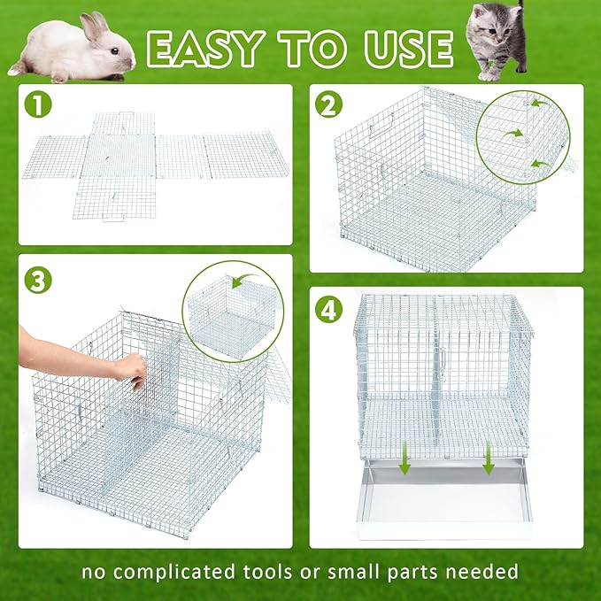 Folding Rabbit Cage, Portable Bunny Carrier with Tray and Handles for Transport, Trave or Temporary Housing, Indoor Outdoor Pet Habitat Animal Enclosure(18 x 18 x 14 in)