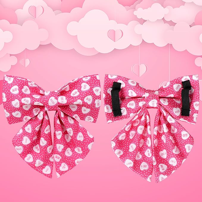 Valentine’s Dog Collar with Bow Tie, Pink Heart Bowtie Collar with Metal Buckle, Valentine’s Gift Pet Collar for Puppy Girl Boy Dog or Cat, Wedding Dog Collar, S
