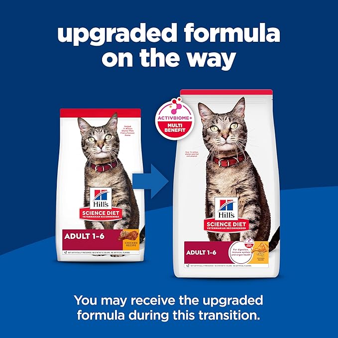 Hill's Science Diet Adult 1-6, Adult 1-6 Premium Nutrition, Dry Cat Food, Chicken Recipe, 7 lb Bag