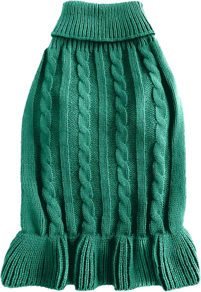 CHBORCHICEN Small Dog Sweaters Knitted Pet Cat Warm Dog Sweatshirt Winter Clothes Kitten Puppy Sweater (M, Dress-Green)