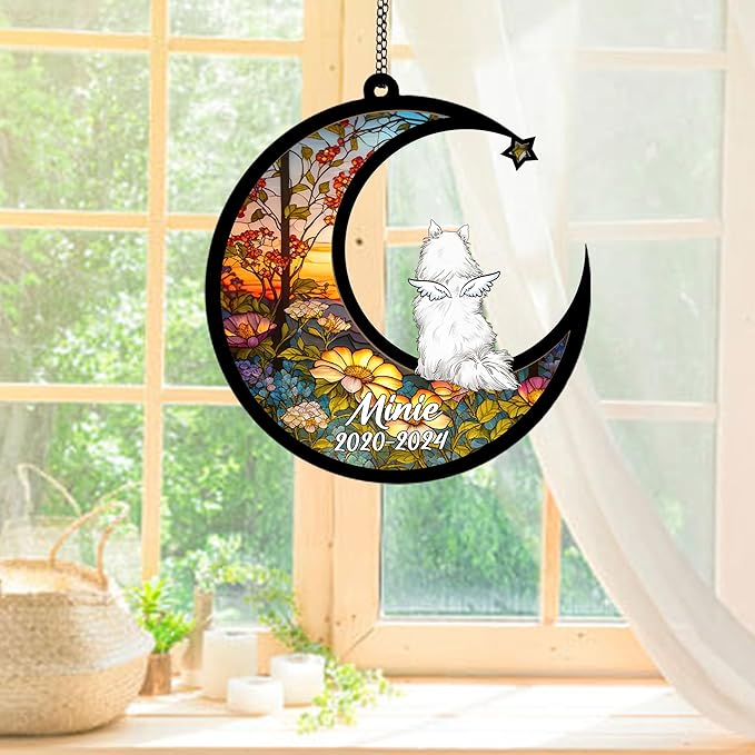 Personalized American Eskimo Sun Catcher, Dog Memorial Gifts, Custom American Eskimo with Wings Ornament Christmas Tree, Loss of Dog Sympathy Gift Memorial Suncatchers