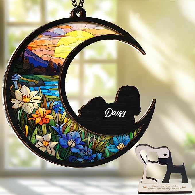 6'' Lhasa Apso Dog Memorial Suncatcher & Pet Lover Sign Gift Personalized Dog Name Ornament Window Hanging Pet of Loss Dog Sympathy Gift for Dog Lovers Car Hanging SCD-B11-6-78