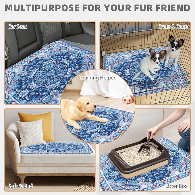 KOOLTAIL Washable Pee Pads for Dogs, 2 Pack Super Absorbent Reusable Puppy Training Pads Waterproof, Nonslip and Leak-Proof Dog Pee Pads, Large Pet Mats Whelping Pads for Floor, Crate, Blue 24"x36"