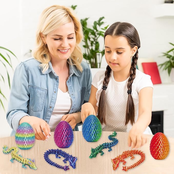 4PCS 3D Printed Dragon Egg Set,Crystal Animals Egg Fidget Toy with Dragon Inside Easter Halloween for Kids