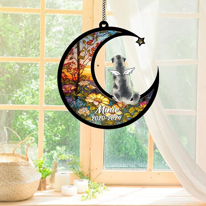 Personalized Anatolian Shepherd (Black) Sun Catcher, Dog Memorial Gifts, Custom Anatolian Shepherd (Black) with Wings Ornament Christmas Tree, Loss of Dog Sympathy Gift Memorial Suncatchers