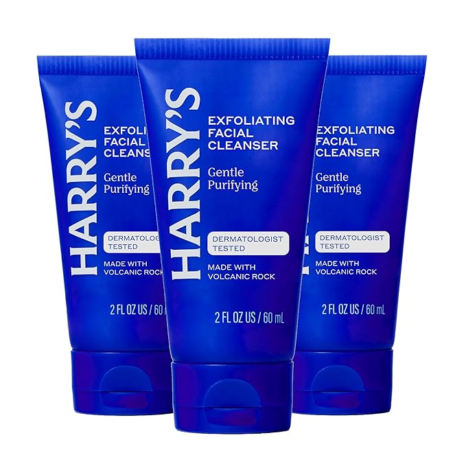 Harry's Exfoliating Face Wash for Men, Gentle Facial Skin Care Products with Volcanic Rock Exfoliant, 2 Fl. Oz, Pack of 3 (Trial and Travel Size)