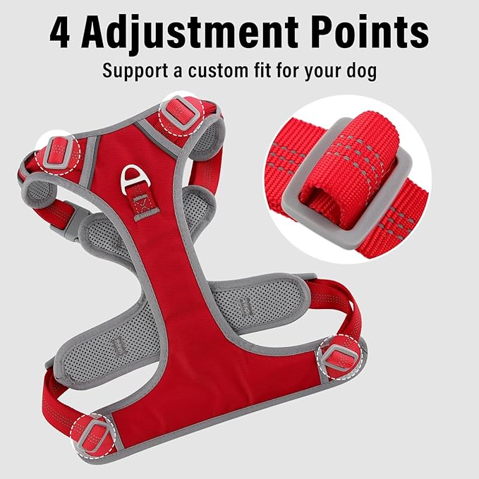 Plutus Pet No Pull Dog Harness, Release at Neck, Reflective Adjustable Dog Vest Harness, Easy Control Handle for Walking, for Small Medium Large Dogs, Red, XL