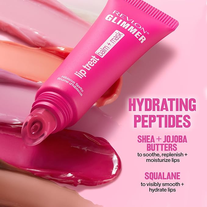 Revlon Glimmer Lip Treat Balm + Mask™, Overnight Peptide Lip Treatment, Hydrating, 005 Hibiscus Spritz, 0.4 fl oz