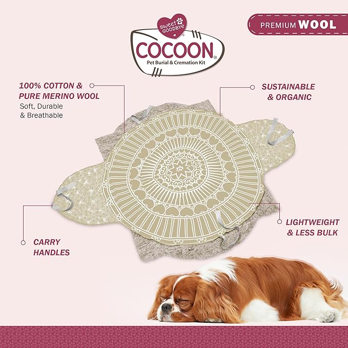 Cocoon® - Eco-Friendly Pet Burial & Cremation Ceremony Kit (Premium Wool) - Casket for Dogs and Cats (Choose Size & Color) (Large, Natural)