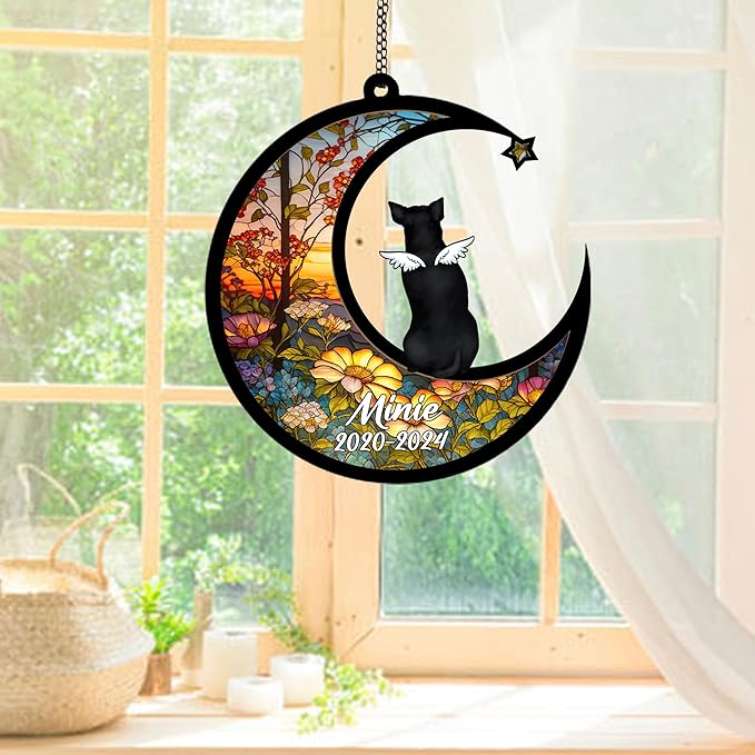 Personalized Rat Terrier (Black) Sun Catcher, Dog Memorial Gifts, Custom Rat Terrier (Black) with Wings Ornament Christmas Tree, Loss of Dog Sympathy Gift Memorial Suncatchers