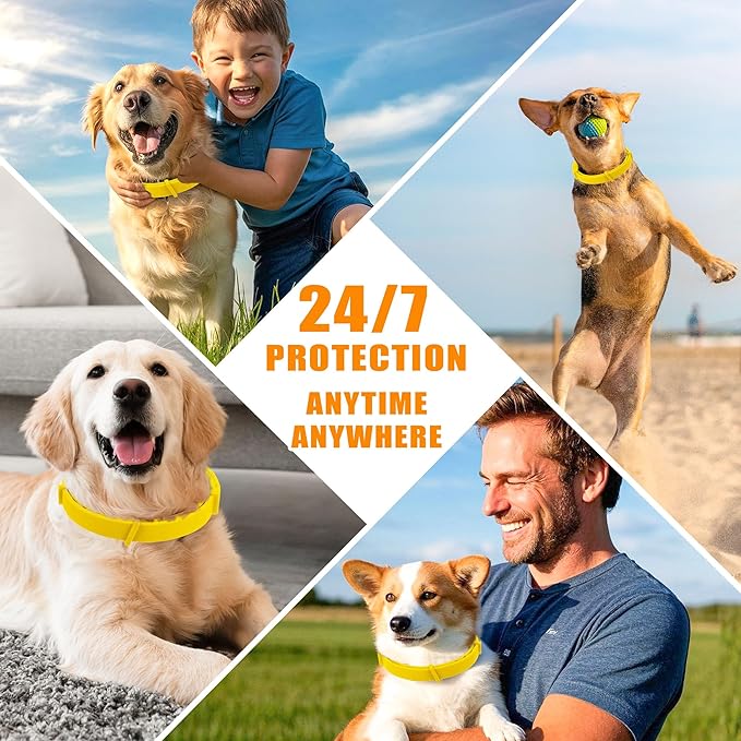 Natural Flea & Tick Prevention Dog Collars – 2-Pack Adjustable Waterproof Collars with Essential Oils (Lemon Eucalyptus, Citronella, Lavender, Linalool),Yellow, Safe for All Breeds