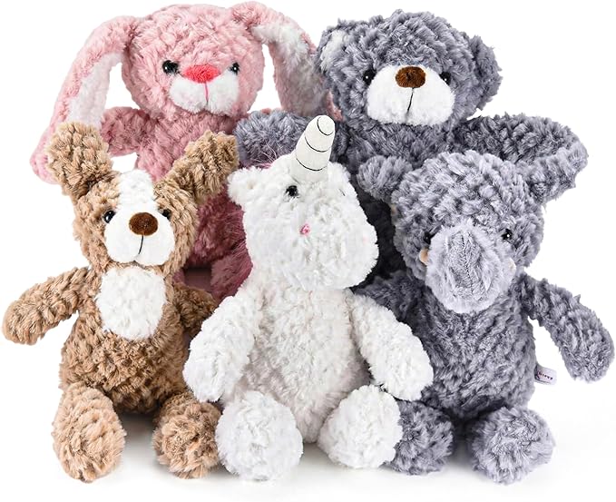 5 Set Animals and Teddy Bears - Plush Toys Bulk - Stuffed Animals for Kids - Baby Shower Small Bear Animal Assortment - Soft Pack of Stuffed Animals for Girls and Boys