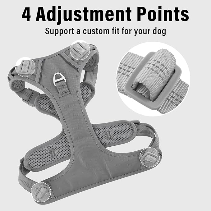 Plutus Pet No Pull Dog Harness, Release at Neck, Reflective Adjustable Dog Vest Harness, Easy Control Handle for Walking, for Small Medium Large Dogs, Gray, L