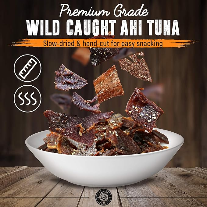 Kaimana Wild-Caught Ahi Tuna Jerky - Teriyaki | Rich in Omega-3s & High in Protein | All-Natural & Organic Fish Jerky (9 oz)