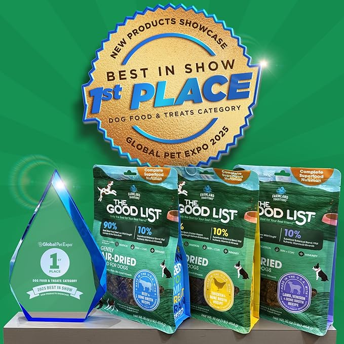 Farmland Traditions The Good List Air-Dried Dog Food, Premium Beef & Bone Broth for Dogs, Protein Rich & Grain-Free Nutrition, 5.5 Pound Bag