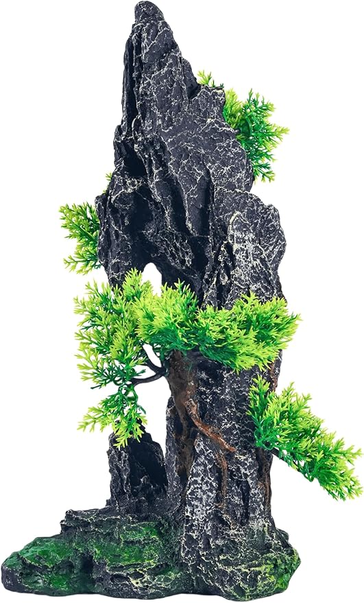 Large Fish Tank Decorations - Mountain View Aquarium Ornament with Tree House Cave Bridge,Mountain E