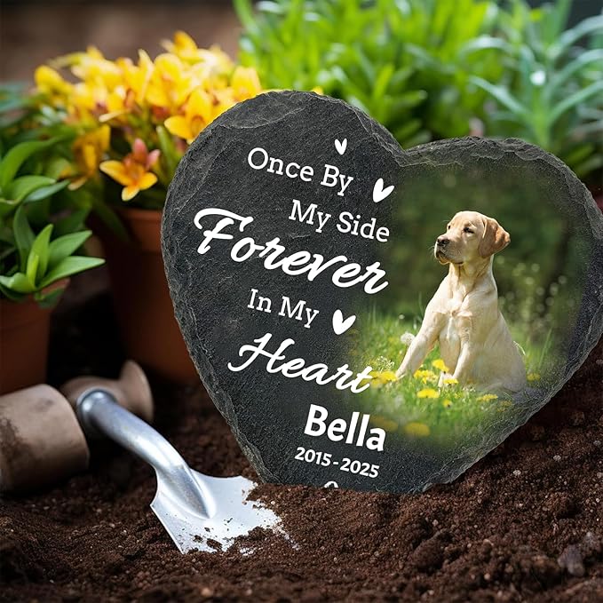 Personalized Pet Memorial Heart Stone Plaque with Stand, Custom Photo Remembrance Tribute Gift，Dog Cat Loss Sympathy Bereavement Gifts