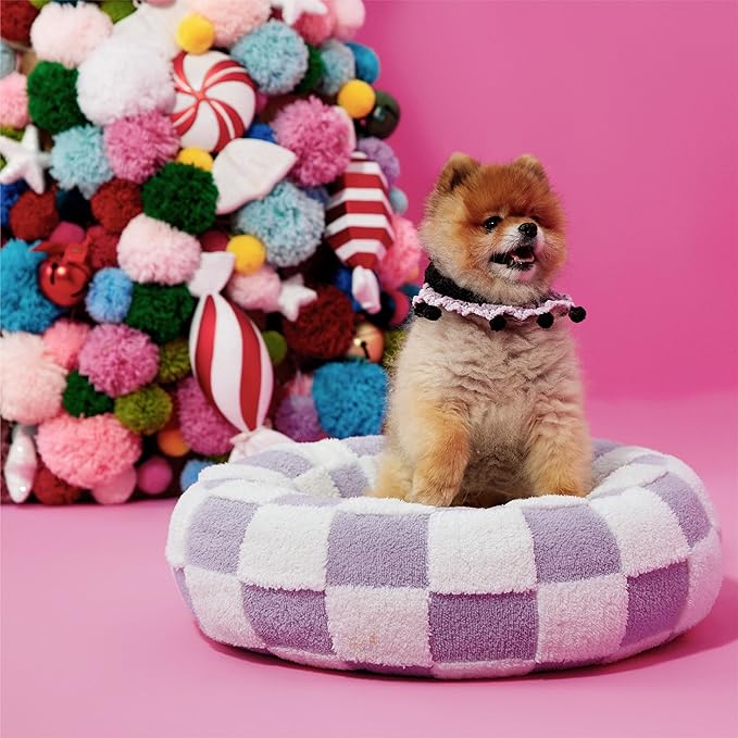 LE SURE Donut Medium Dog Bed - Round Cat Beds for Indoor Cats Calming Christmas Bed Present for Pets, Cute Modern Beds with Jacquard Shaggy Plush & Anti Slip Bottom, 30 Inch, Purple