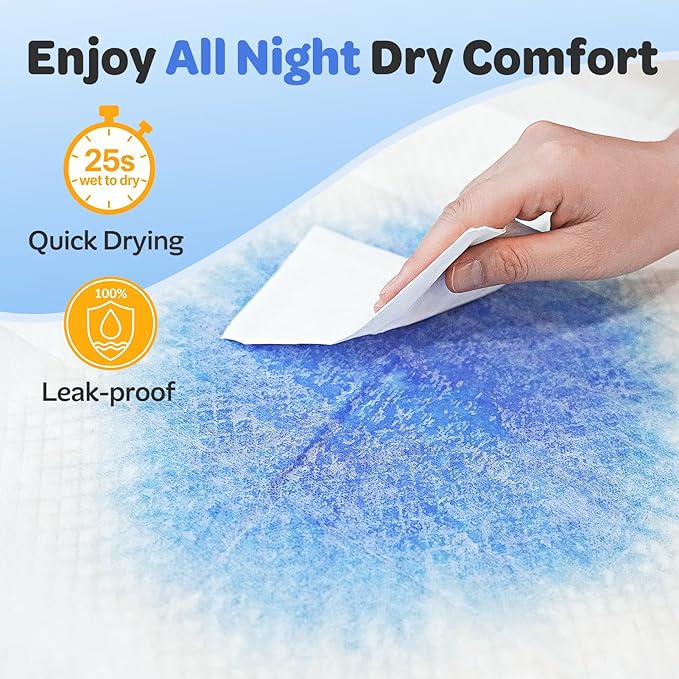 Disposable Incontinence Underpads for Adults, Super 6-Layer Absorbent & Leak-Proof Bed Pads with Adhesive Strips, Overnight Quick-Drying Adult Bed Pads, 30" x 36" 50 Count