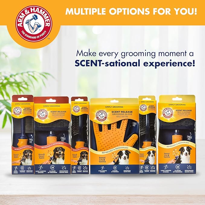 Arm & Hammer Deodorizing Pin & Bristle Dog Grooming Brush with Fragrance Transfer Technology – Scented 2-in-1 Dog Brush for Detangling & Shedding, Pet Brushes for Dogs, Sweet Apple & Rose Scent