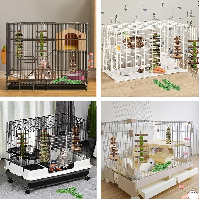 5pcs Rabbit Toys,Bunny Chew Treat for Teeth Grinding,Hanging Timothy Hay Ball +Apple Stick Wood +Alfalfa Grass Cake Food Snack for Cage Guinea Pig Chinchilla Hamster Squirrel Gerbil Rat Parrot