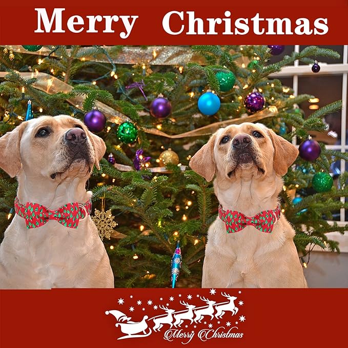Unique style paws Christmas Dog Collar with Bow Best Winter for Small Medium Large Dogs -Christmas Tree-XS