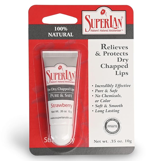 Organic Lanolin Lip Balm - Lip Repair for Hot/Dry Weather - Natural Nipple Cream Lanolin - Moisturizer for cracked lips - Hydrating lip care - Pure jojoba oil - Kosher Strawberry chapstick (0.35 Oz)