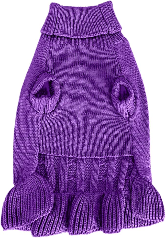 CHBORCHICEN Small Dog Sweaters Knitted Pet Cat Warm Dog Sweatshirt Winter Clothes Kitten Puppy Sweater (XXS, Dress-Purple)