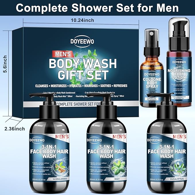 Gifts for Men, Mens Body Wash Bath Gift Set, Cleanses, Hydrates, Nourishes Skin,Christmas Gift Baskets Self Care Package Stocking Stuffers Birthday Valentines Gifts for Men Him Boyfriend Husband Dad