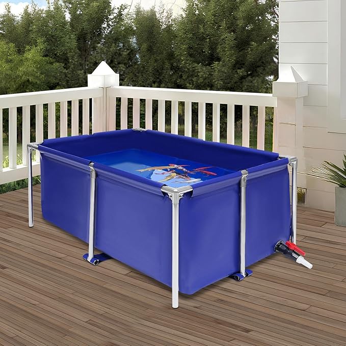 Portable Fish Tank, Foldable Koi Pond Stainless Steel Frame, Large 120x80x50cm Canvas Fish Pond with Drain Valve, Waterproof Home Aquarium & Aquaculture Tank