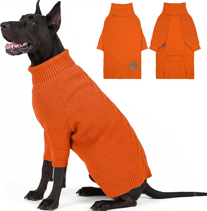 cyeollo 4XL Dog Sweater,Pullover Turtleneck for Large Dogs Classic Knitwear Fall Winter Cold Weather Pet Clothes for Giant Breed Warm Pet Apparel Large Big Dog Sweaters Female, Orange XXXXL
