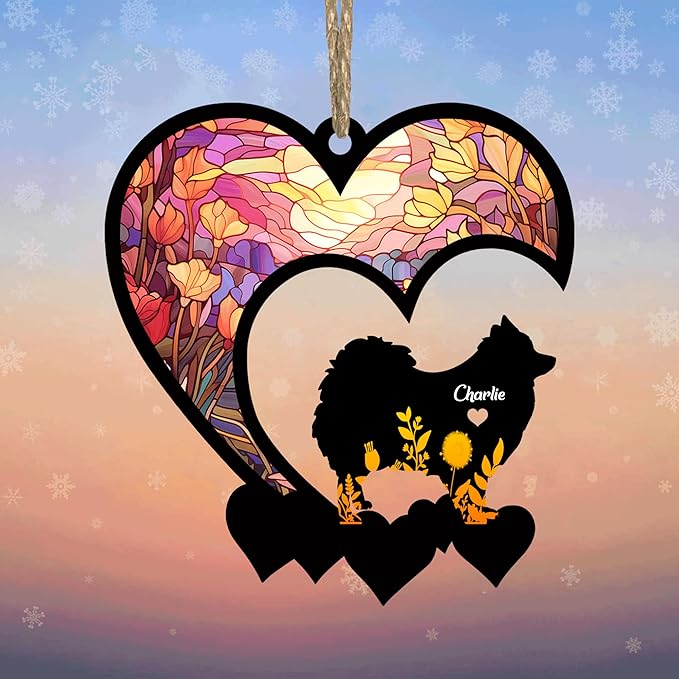 Lovely POD Pomeranian Suncatcher Ornaments, Personalized Pomeranian Memorial with Name, Dogs Loss Ornaments, Dog Remembrance Gift, Dog Memory Ornament, Loss of Dogs Sympathy Gifts
