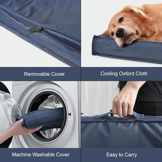 Outdoor Dog Bed for Small Dogs & Cats, Waterproof Dog Crate Mat Orthopedic Egg Crate Foam with Washable Removable Oxford Cover, Navy