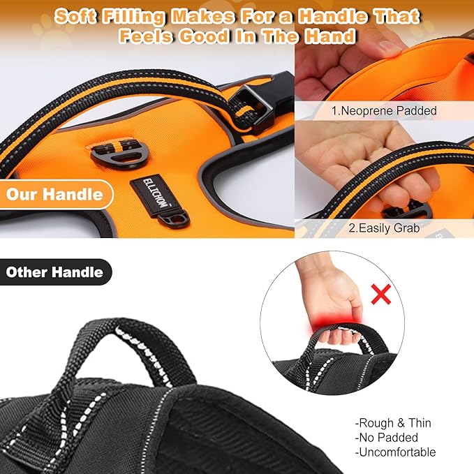 No Pull Dog Harness with 3 Snap Buckles,No Choke Front Lead pet Harness Reflective and Adjustable Soft Padded Vest for Small Medium Large Dog (Orange, Small)