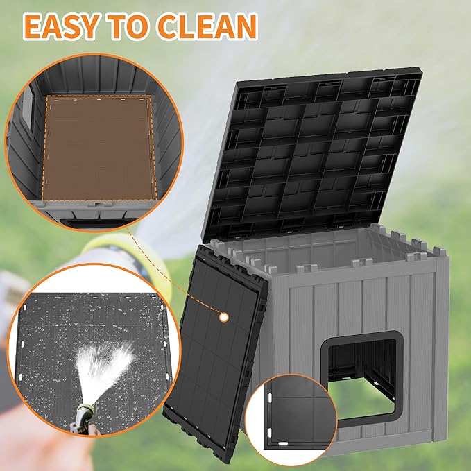 KAMABOKO Outdoor Cat House Weatherproof Plastic Cat Shelter for Indoor & Outdoor, Durable All-Season Pet House for Feral, Stray & Domestic Cats, Black
