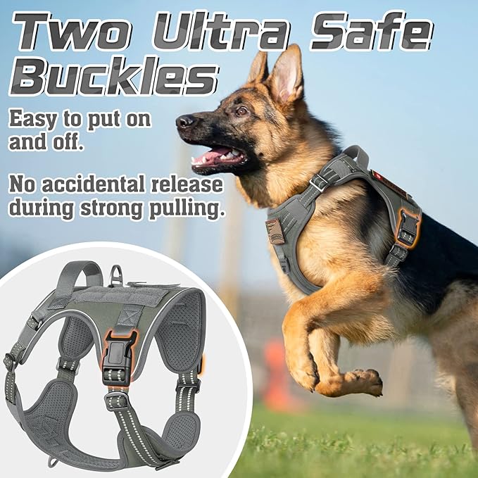 rabbitgoo Tactical Dog Harness for Large Dogs, No Pull Military Service Vest with Handle & Molle, Easy Control for Training Walking, Adjustable Reflective Straps, Dark Grey, L