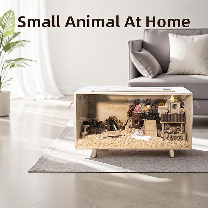 Pine Small Animals Houses&Habitats Chewproof, 32" Pine Guinea Pig Cage Hamster Cage for Small Animals (32" Medium, Short-Legged Stick)