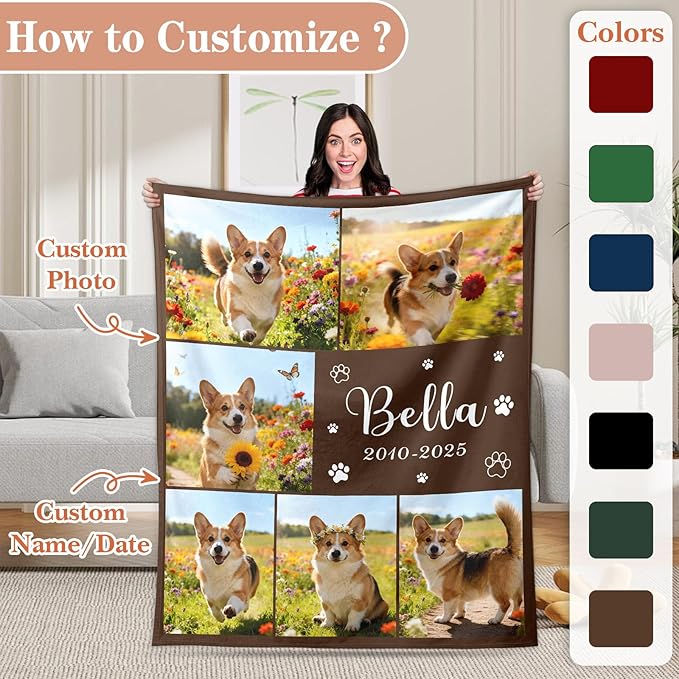 Pet Memorial Blanket Gift - Personalized Dog Memorial Blankets, Pet Sympathy Gifts for Loss of Dogs for Pets Lovers, Dog Bereavement Passing Away Gift, Custom Dogs Blanket (D)