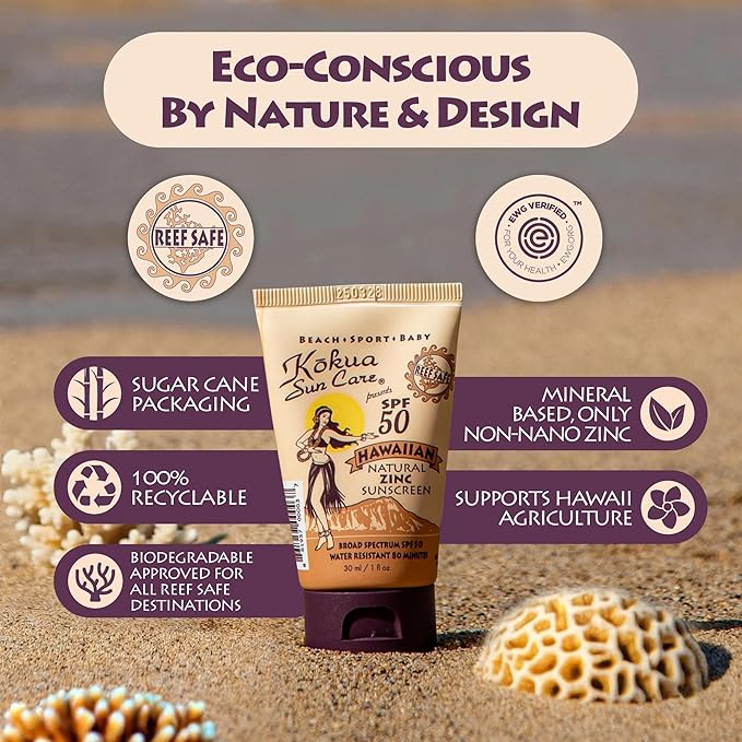 Kokua Sun Care Hawaiian Reef Safe Sunscreen SPF 50 | 1 oz - 3 Pack | Zinc Oxide | Mineral Sunscreen | Face & Body | Moisturizing Sun Protection | Water Resistant | Chemical Free | Natural Ingredients