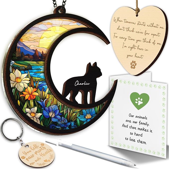 6'' Boston Terrier Memorial Suncatcher, Personalized Name, Pet Ornament Window Car Hanging, Sympathy Gift for Loss of Pet, Passed Away Remembrance Gift for Dog Lovers 61-SS1