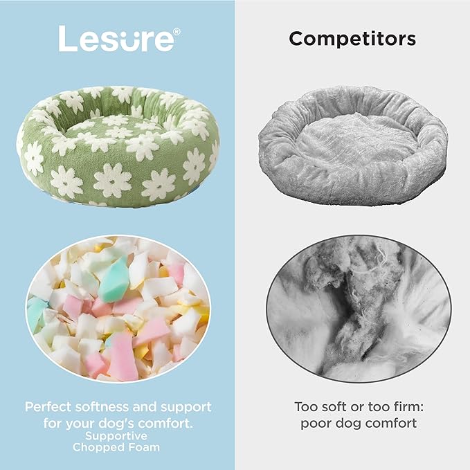 LE SURE Shown on TV Donut Medium Dog Bed - Round Cat Beds Indoor Christmas Bed Present for Calming Pets, Home Decor Cute Modern Beds with Jacquard Shaggy Plush & Anti Slip Bottom, 30 Inch, Green