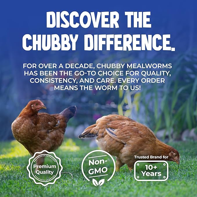 Chubby North American Grown Dried Mealworms | 7.5?lbs | Non-GMO High-Protein Treats for Chickens, Ducks & Wild Birds – Sustainable Chicken Feed