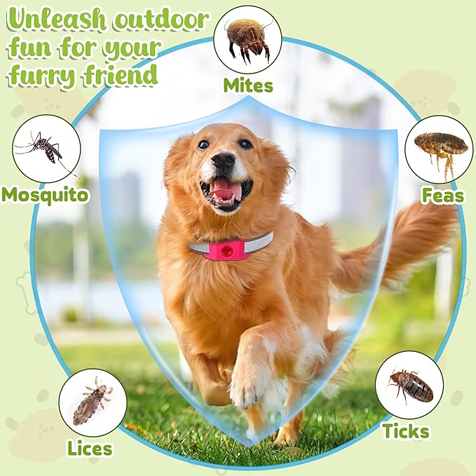 Natural Dog Tag for Flea & Tick Prevention – Waterproof Collar Pendant with 2 Extra Refills, Pink, Safe for All Breeds, Collar Not Included