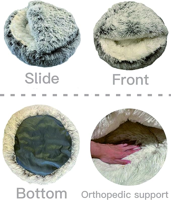ShinHye Cat Bed Round Plush Fluffy Hooded Cat Bed Cave, Cozy for Indoor Cats or Small Dog beds, Soothing Pet Beds Doughnut Calm Anti-nxiety Dog Bed - Waterproof Bottom Washable (26×26inch, Coffee)