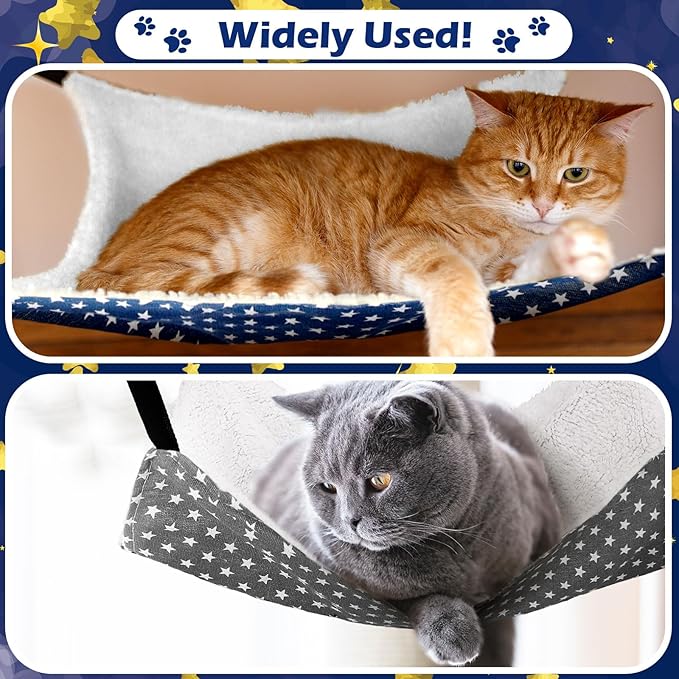 Jetec 2 Pieces Reversible Cat Hanging Hammock Soft Breathable Pet Cage Hammock with Adjustable Straps and Metal Hooks Double Sided Hanging Bed for Small Dogs Rabbits(Pentagram,M)
