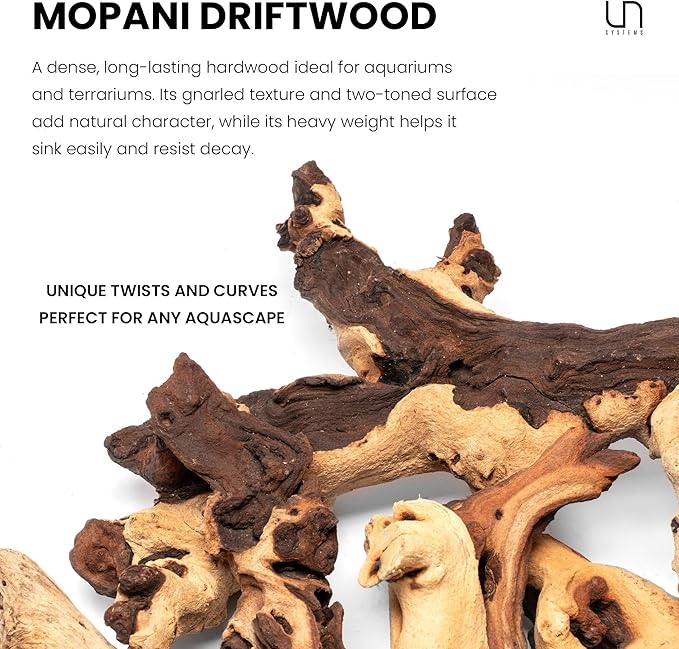 Ultum Nature Systems Driftwood - Mopani Wood - Natural Aquarium Hardscape for Planted Tank Aquascaping - Fish, Crab, Reptile, Bird, Paludarium Enclosure Structure, Terrarium Decor - LRG 3Pc, 17-22"